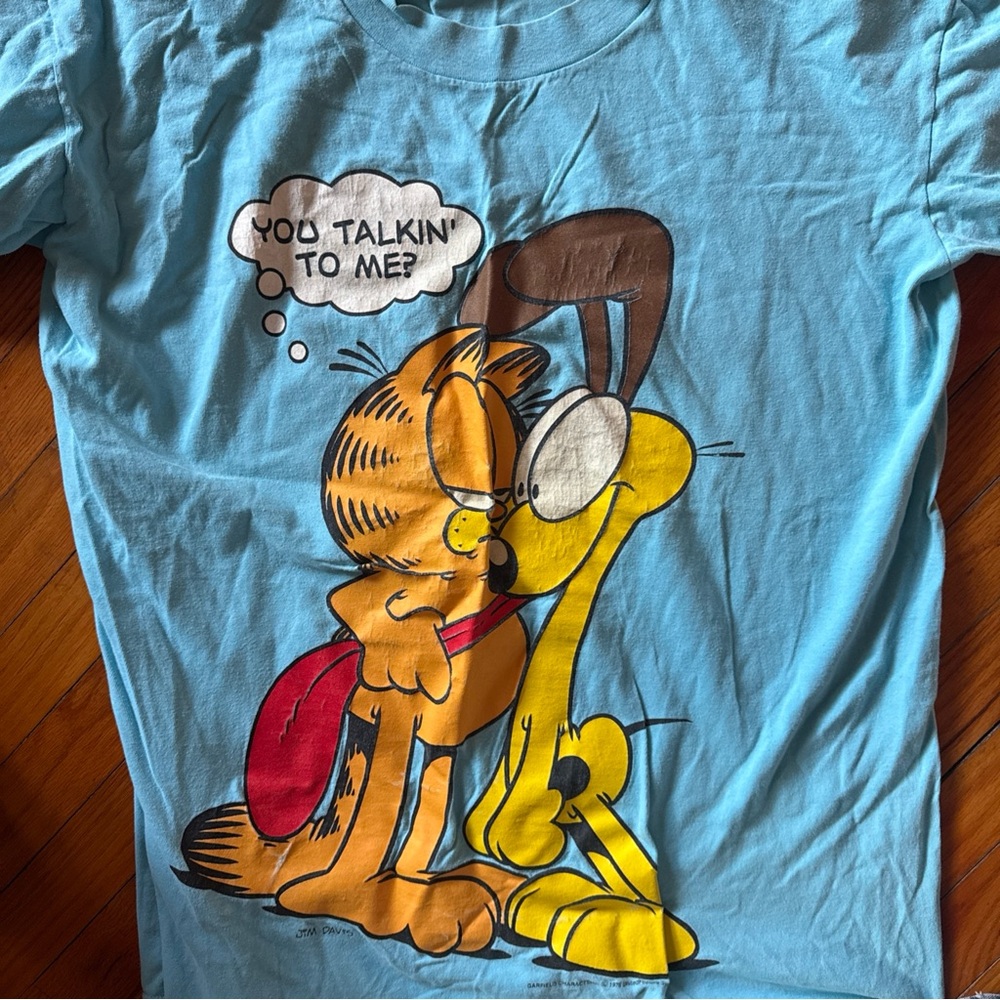 Blue Garfield and Odie Graphic T-Shirt OSFM GUC VTG